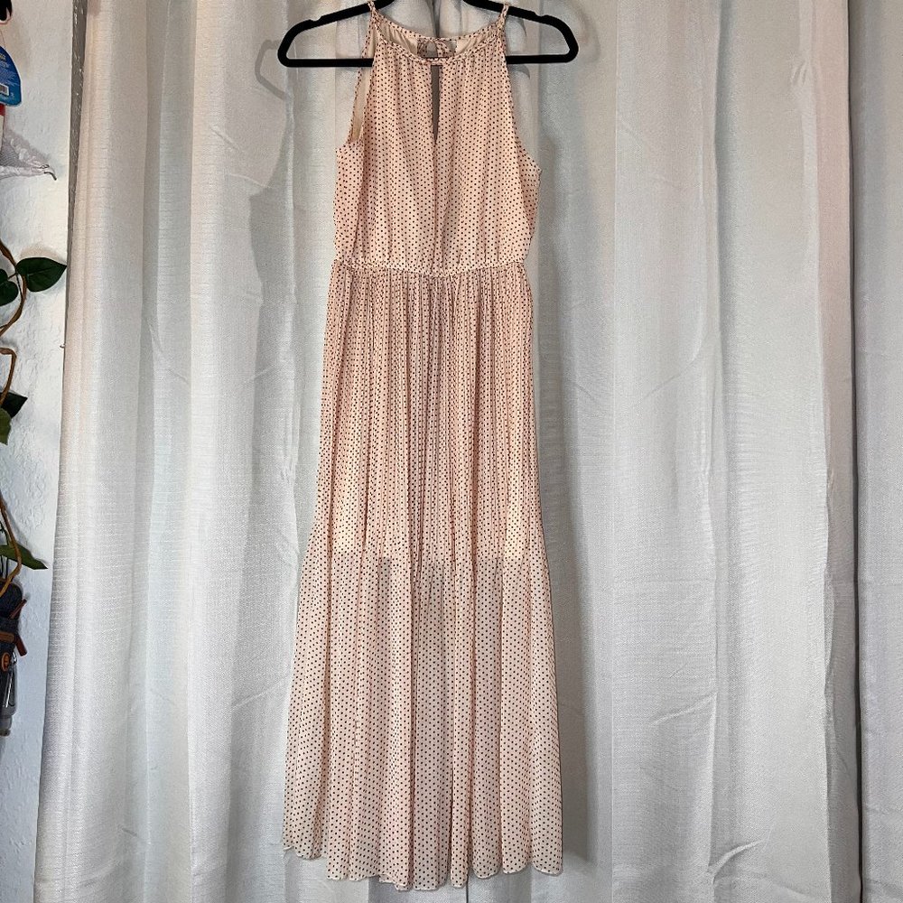 NWOT Maison Jules Chiffon Midi Halter Dress 'S' - Cream Polk-a-Dot - Women